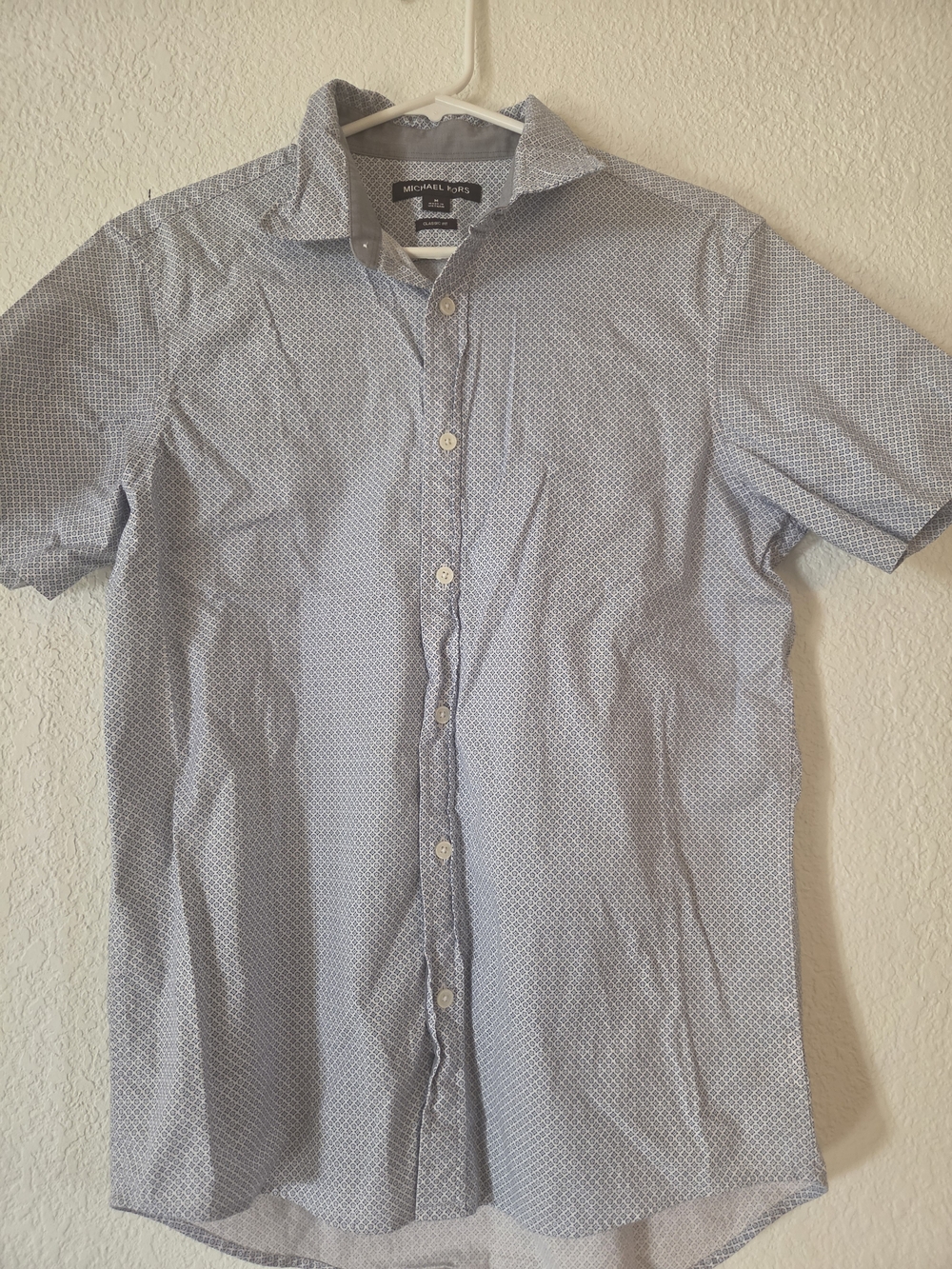 Michael Kors Light Blue Short-Sleeve Button-Up with Micro Print
